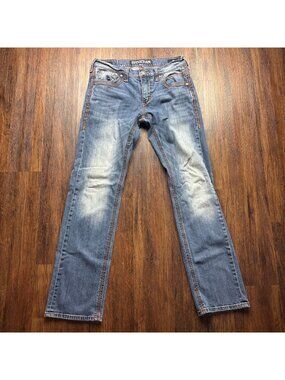 Affliction Ace Blue Jeans Embroidered Pockets Size 32x32